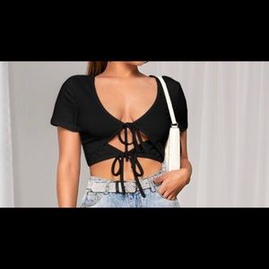 SHEIN Plunging Neck Cut Out Tie Front Top